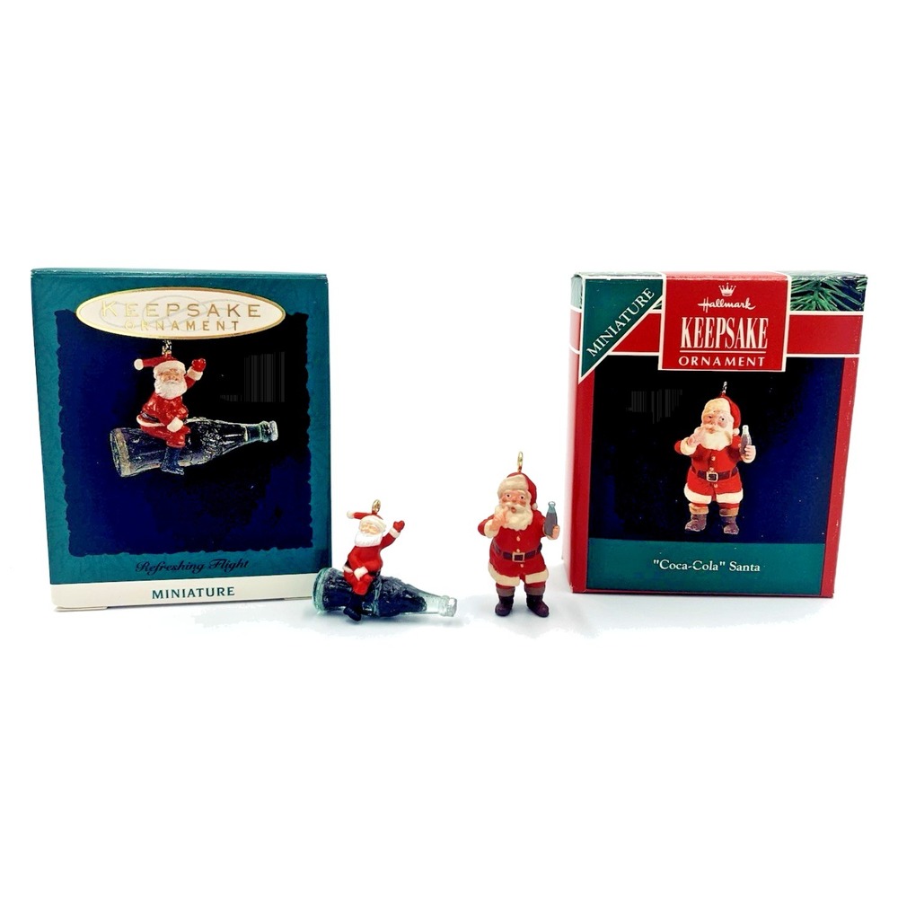 Lot 2 - 1991 Coca-Cola Santa 1992 Refreshing Flight Hallmark Miniature Ornaments
